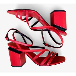 Vic Matie Red Strappy Leather Block Heel Sandal Women's Size 39 NWB